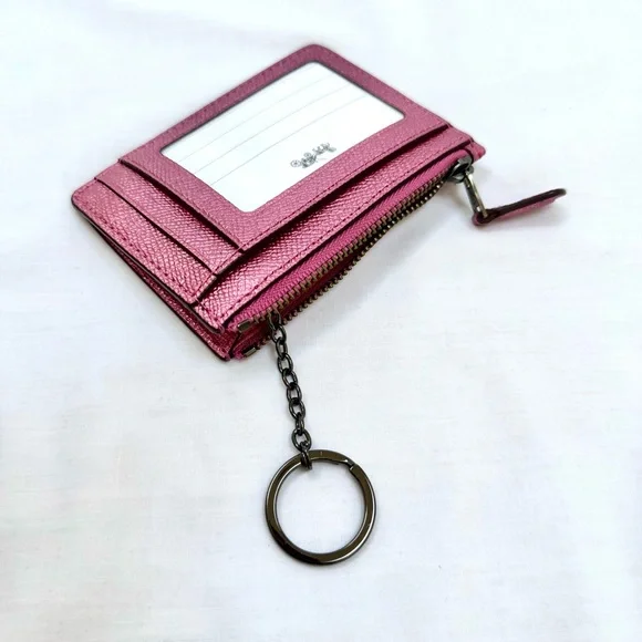 COACH Mini Skinny ID Case Shimmery Metallic Rose Pink F87077 - Picture 4 of 6